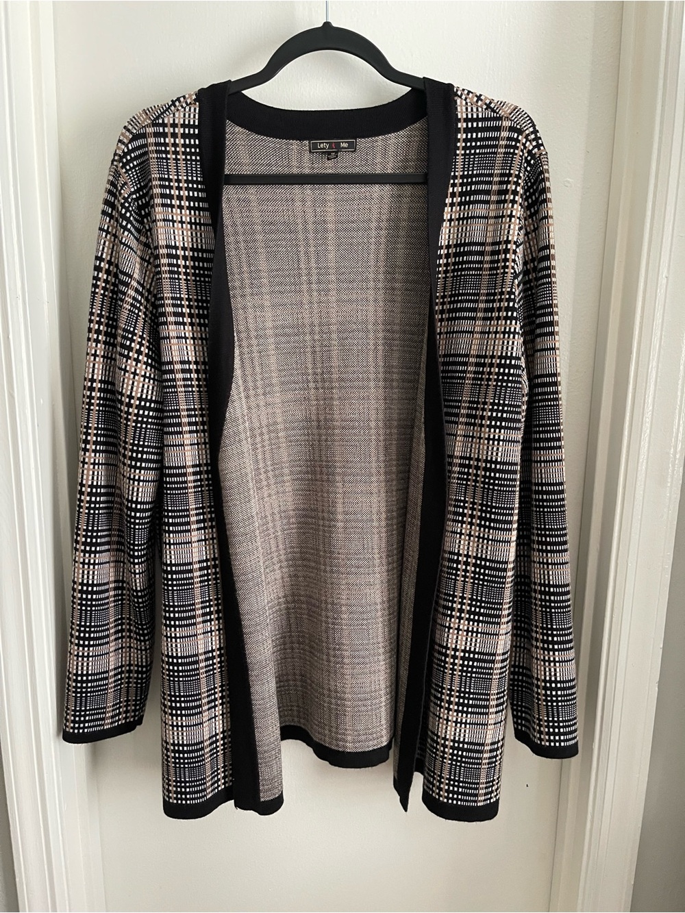 Lety & Me Black and Cream Plaid Open Cardigan